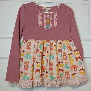 Matilda Jane Girls Size 6 Pink Tunic Top Fruit Jam Print Lace Hem READ Flaws